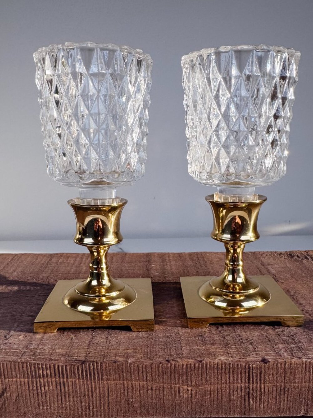 Vintage Brass Candle Holders with Removable Crystal Votives Pair Dual Purpose